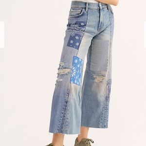 Free People Heart of Gold Patchwork Wide Leg Jean